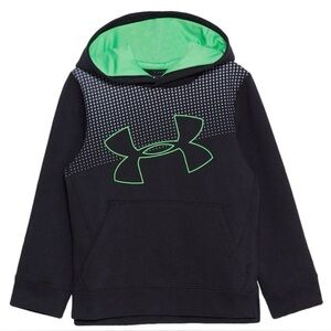 Under Armour Coldgear Sz YMD Black/Neon Green Threadborne Tilt Large Logo Hoodie